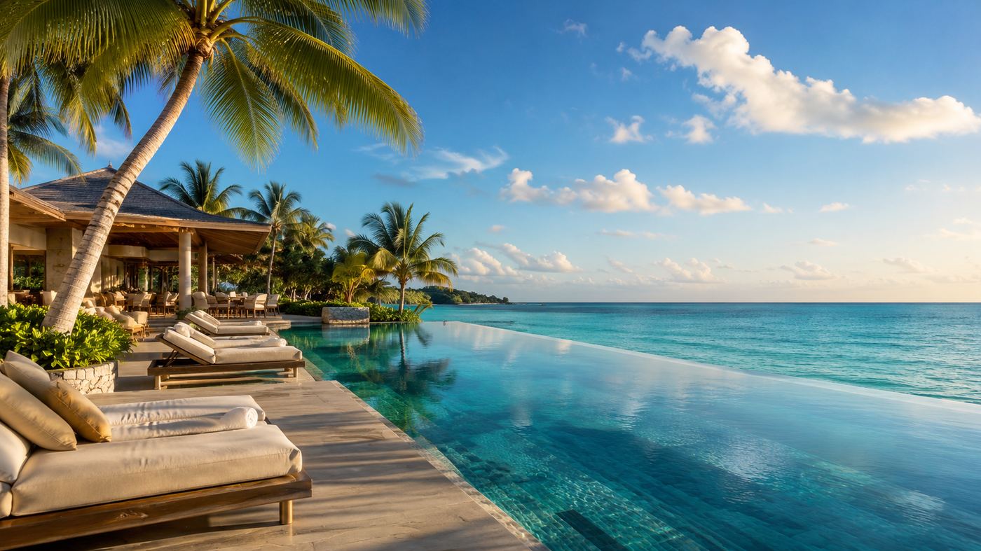 Infinity pool overlooking the ocean at a luxury five-star resort